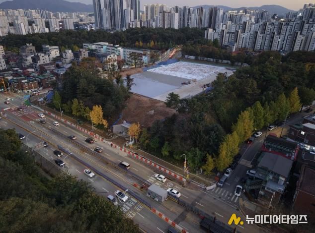 동명근린공원 지하주차장 공사 사진(드론 촬영)