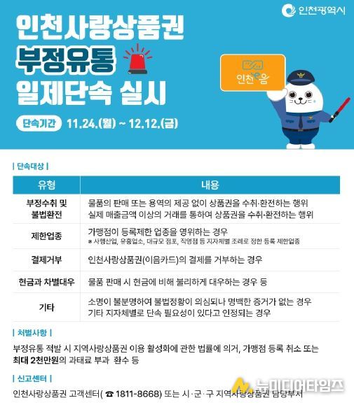 인천사랑상품권 부정유통 일제단속 안내 홍보물