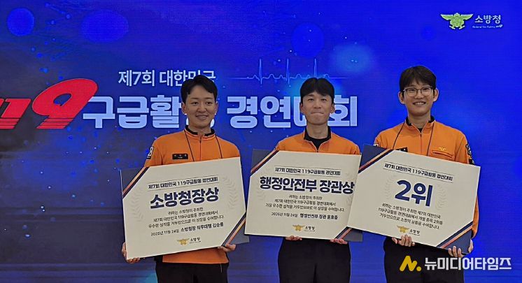 119구급활동경연대회 수상자(왼쪽부터 소방교 박찬욱, 소방사 윤동휘, 소방사 임윤호)