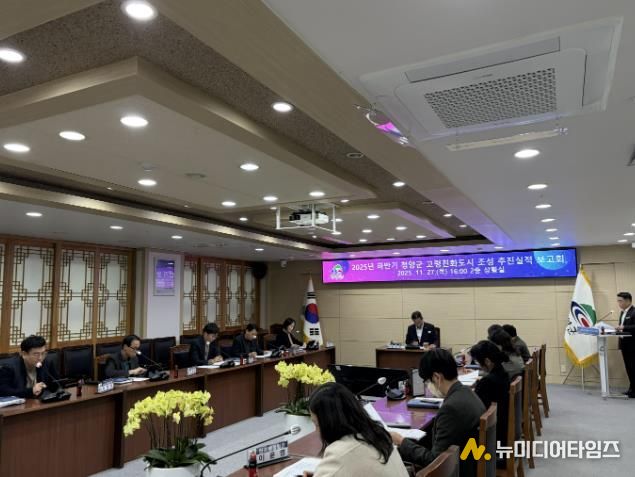 지난 27일 고령친화도시 조성 실무협의회에서 참석자들이 회의를 하고 있다.