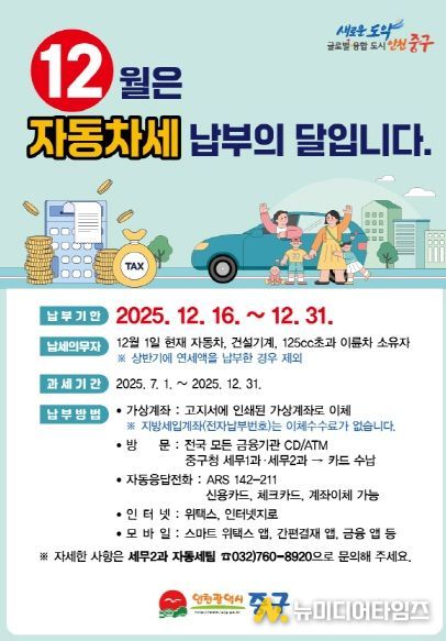 2025년 12월 정기분 자동차세 53억 부과
