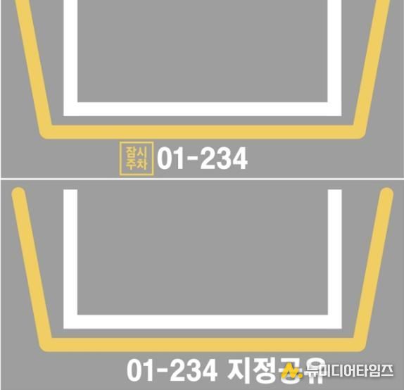 잠시주차(위), 지정주차 공유(아래) 바닥 표시