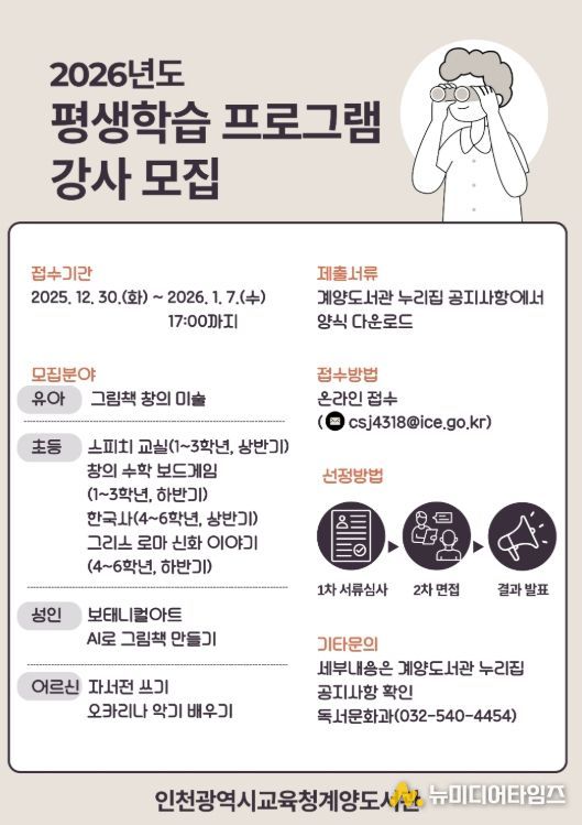 ‘정규 평생학습 프로그램’ 강사 공개 모집