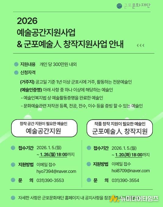 군포문화재단, 예술인 창작환경 강화를 위한 지원사업 공모