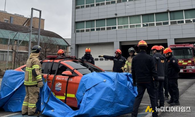 서산소방서 전기차 화재 훈련