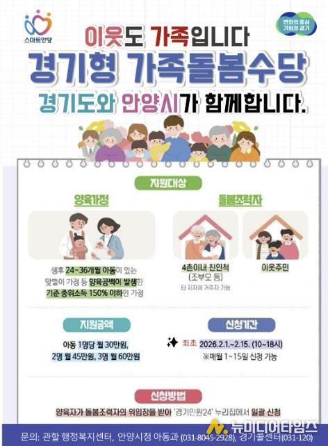 안양시, ‘경기형 가족돌봄수당’ 내달 1일부터 접수