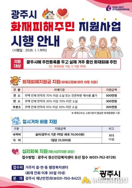 광주시, 화재피해 지원제도 본격 시행…최대 500만 원 지원