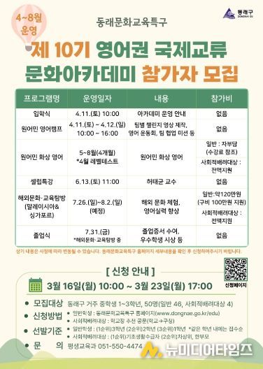 동래문화교육특구, 제10기 영어권 국제교류 문화 아카데미 운영