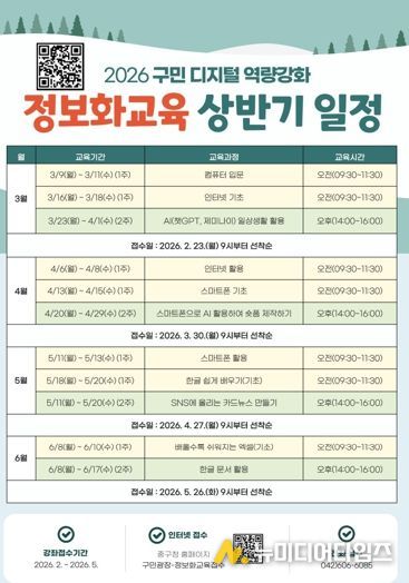 대전 중구, 구민 디지털 역량강화 정보화교육 상반기 개강