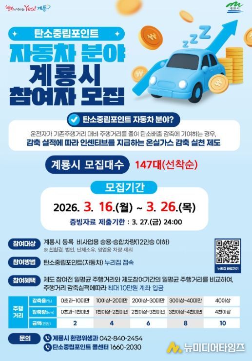 , “탄소중립포인트제 자동차” 147대 선착순 모집