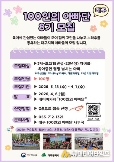 대구시, 제8기 ‘100인의 아빠단’ 모집