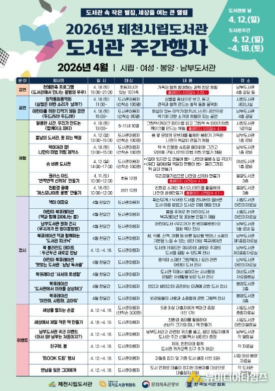 제천시 도서관주간 4월 ‘책 축제’