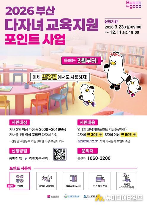 '부산 다자녀 교육지원포인트' 신청하세요