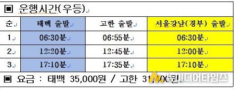 태백-강남고속버스터미널 시외버스 노선 신설