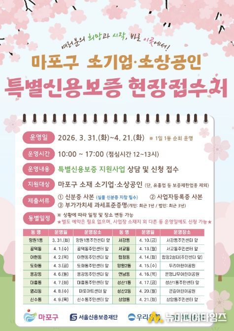 마포구 소기업·소상공인 특별신용보증 현장접수처 안내 포스터