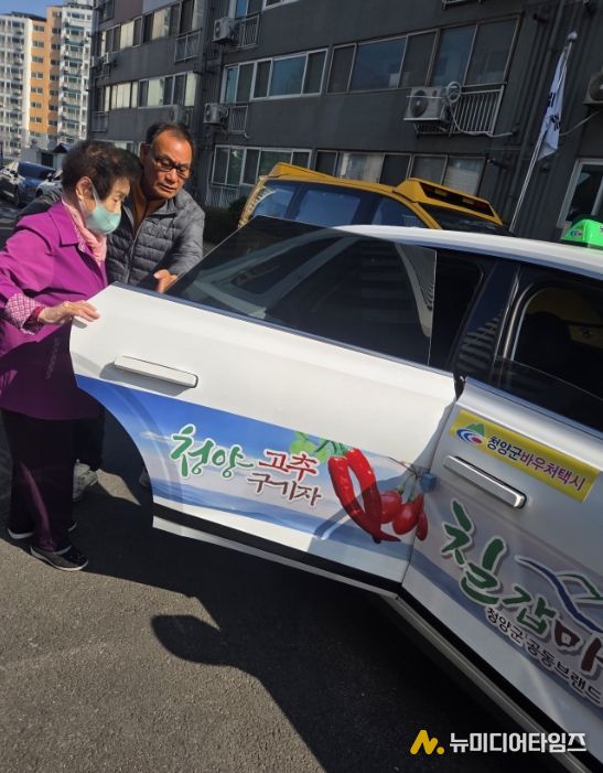 군민들이 교통약자 바우처 택시를 이용하고 있다.